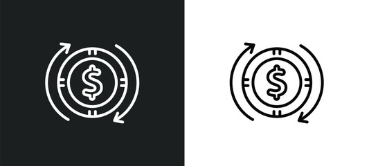 Poster - dollar reload line icon in white and black colors. dollar reload flat vector icon from dollar reload collection for web, mobile apps and ui.
