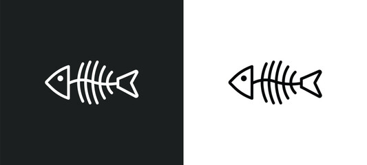 Wall Mural - fish bones line icon in white and black colors. fish bones flat vector icon from fish bones collection for web, mobile apps and ui.