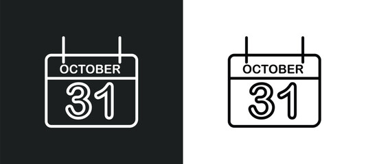 Poster - octuber 31 line icon in white and black colors. octuber 31 flat vector icon from octuber 31 collection for web, mobile apps and ui.