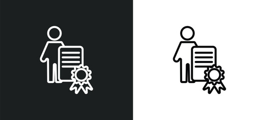 Poster - man certificate line icon in white and black colors. man certificate flat vector icon from man certificate collection for web, mobile apps and ui.