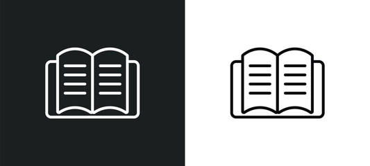 Poster - book opened at center line icon in white and black colors. book opened at center flat vector icon fr