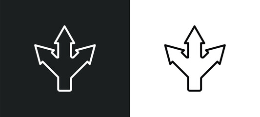 Poster - three arrows line icon in white and black colors. three arrows flat vector icon from three arrows collection for web, mobile apps and ui.
