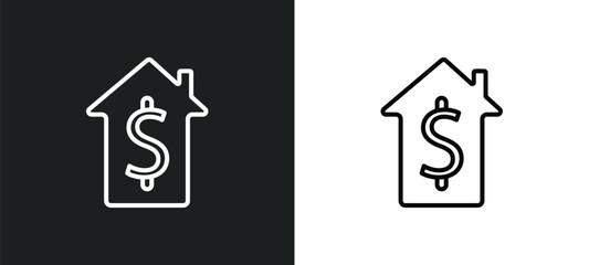 Poster - house value line icon in white and black colors. house value flat vector icon from house value collection for web, mobile apps and ui.