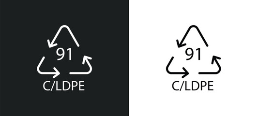Poster - 91 c/ldpe line icon in white and black colors. 91 c/ldpe flat vector icon from 91 c/ldpe collection for web, mobile apps and ui.