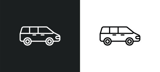 Poster - people carrier line icon in white and black colors. people carrier flat vector icon from people carrier collection for web, mobile apps and ui.