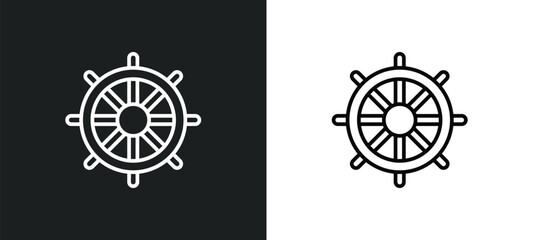 Poster - ship helm line icon in white and black colors. ship helm flat vector icon from ship helm collection for web, mobile apps and ui.