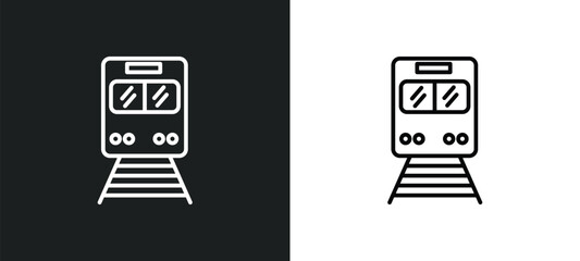 Poster - train front line icon in white and black colors. train front flat vector icon from train front collection for web, mobile apps and ui.