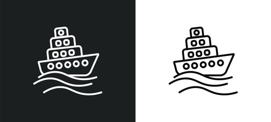 Poster - ferry line icon in white and black colors. ferry flat vector icon from ferry collection for web, mobile apps and ui.