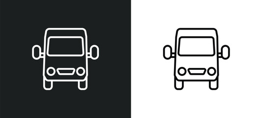 Poster - van front view line icon in white and black colors. van front view flat vector icon from van front view collection for web, mobile apps and ui.