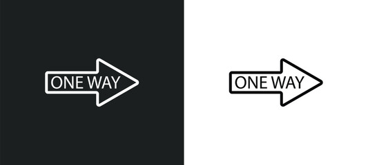 Poster - one way line icon in white and black colors. one way flat vector icon from one way collection for we