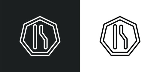 Poster - narrow lane line icon in white and black colors. narrow lane flat vector icon from narrow lane colle