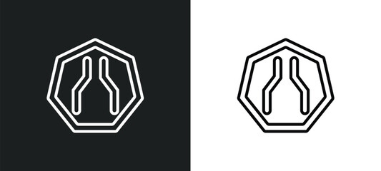 Poster - narrow road line icon in white and black colors. narrow road flat vector icon from narrow road colle