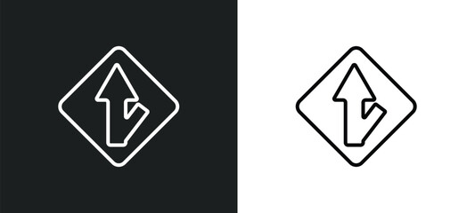 Poster - merging line icon in white and black colors. merging flat vector icon from merging collection for web, mobile apps and ui.
