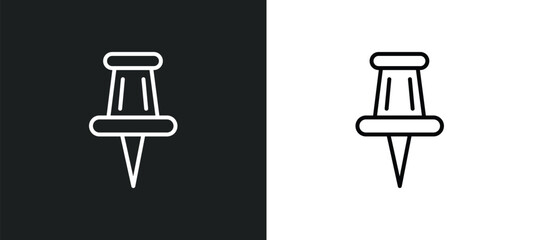 Poster - school push pin line icon in white and black colors. school push pin flat vector icon from school push pin collection for web, mobile apps and ui.