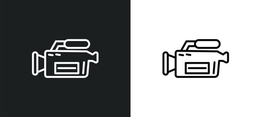 Poster - video camera side view line icon in white and black colors. video camera side view flat vector icon from video camera side view collection for web, mobile apps and ui.