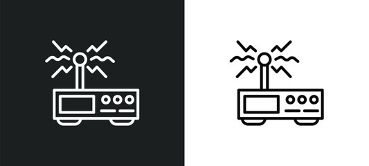 Poster - wireless transmitter line icon in white and black colors. wireless transmitter flat vector icon from wireless transmitter collection for web, mobile apps and ui.