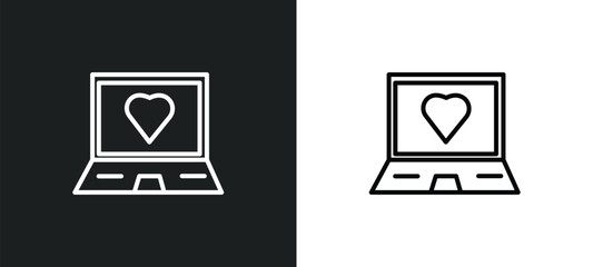 Poster - laptop with a heart line icon in white and black colors. laptop with a heart flat vector icon from laptop with a heart collection for web, mobile apps and ui.