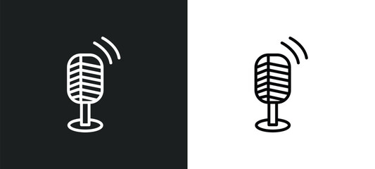Poster - vintage mic line icon in white and black colors. vintage mic flat vector icon from vintage mic collection for web, mobile apps and ui.
