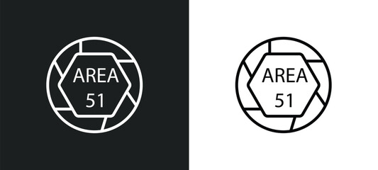 Poster - area 51 line icon in white and black colors. area 51 flat vector icon from area 51 collection for web, mobile apps and ui.