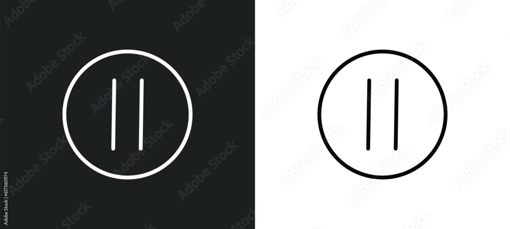 round stop button line icon in white and black colors. round stop ...