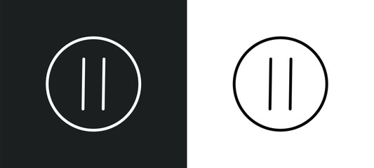 Poster - round stop button line icon in white and black colors. round stop button flat vector icon from round stop button collection for web, mobile apps and ui.