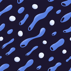 Poster - Abstract seamless pattern, fluid shapes print. Endless repeating texture, background design with flowing streaming liquid elements. Colored flat vector illustration for textile, fabric, wrapping