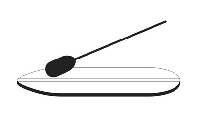 Poster - Sup board with paddle monochrome flat vector object. Summer physical activity. Paddleboarding. Editable black and white thin line icon. Simple cartoon clip art spot illustration for web graphic design