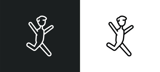 Poster - happy man jumping line icon in white and black colors. happy man jumping flat vector icon from happy man jumping collection for web, mobile apps and ui.