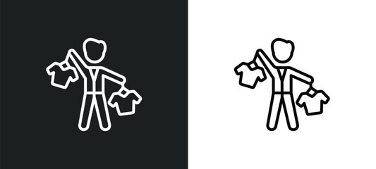 Poster - salesman working line icon in white and black colors. salesman working flat vector icon from salesman working collection for web, mobile apps and ui.