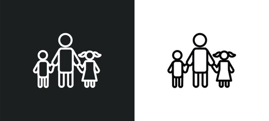 Poster - father and children line icon in white and black colors. father and children flat vector icon from father children collection for web, mobile apps ui.
