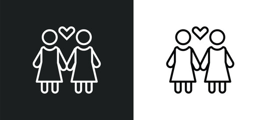 Poster - lesbian couple line icon in white and black colors. lesbian couple flat vector icon from lesbian couple collection for web, mobile apps and ui.