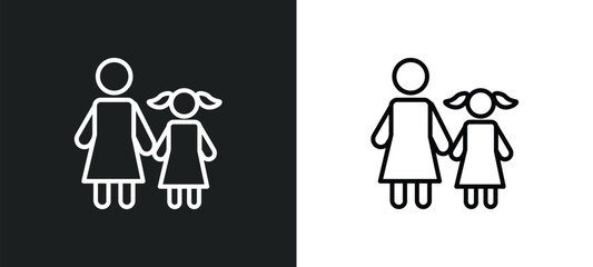 Poster - mother and daughter line icon in white and black colors. mother and daughter flat vector icon from mother daughter collection for web, mobile apps ui.