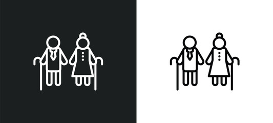 Poster - old couple line icon in white and black colors. old couple flat vector icon from old couple collection for web, mobile apps and ui.