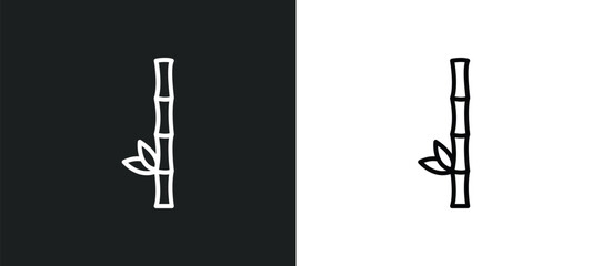 Poster - bamboo branches line icon in white and black colors. bamboo branches flat vector icon from bamboo br