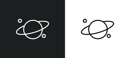 Poster - planet with satellite line icon in white and black colors. planet with satellite flat vector icon from planet with satellite collection for web, mobile apps and ui.
