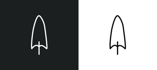 Poster - spear shaped line icon in white and black colors. spear shaped flat vector icon from spear shaped collection for web, mobile apps and ui.