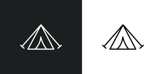 Poster - triangular tent line icon in white and black colors. triangular tent flat vector icon from triangular tent collection for web, mobile apps and ui.