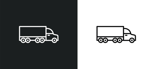 Poster - truck side view line icon in white and black colors. truck side view flat vector icon from truck side view collection for web, mobile apps and ui.