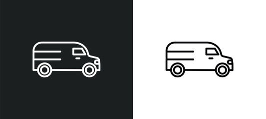 Poster - van facing left line icon in white and black colors. van facing left flat vector icon from van facing left collection for web, mobile apps and ui.