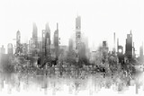 Fototapeta Miasto - Geometric city skyline with a light grey gradient. AI generative