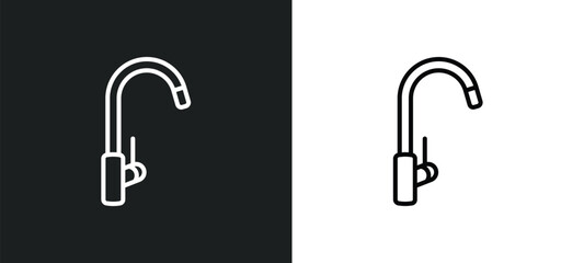 Poster - kitchen tap line icon in white and black colors. kitchen tap flat vector icon from kitchen tap colle