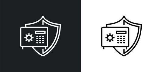 Poster - bank safe line icon in white and black colors. bank safe flat vector icon from bank safe collection for web, mobile apps and ui.