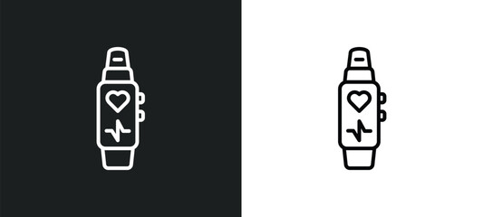 Poster - fitness tracker line icon in white and black colors. fitness tracker flat vector icon from fitness tracker collection for web, mobile apps and ui.