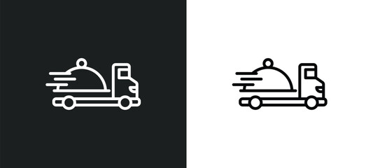 Poster - food delivery line icon in white and black colors. food delivery flat vector icon from food delivery collection for web, mobile apps and ui.