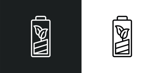Poster - eco battery line icon in white and black colors. eco battery flat vector icon from eco battery collection for web, mobile apps and ui.