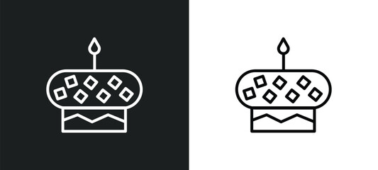 Poster - cake with one candle line icon in white and black colors. cake with one candle flat vector icon from cake with one candle collection for web, mobile apps and ui.