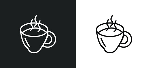 Canvas Print - warm black mug line icon in white and black colors. warm black mug flat vector icon from warm mug collection for web, mobile apps and ui.