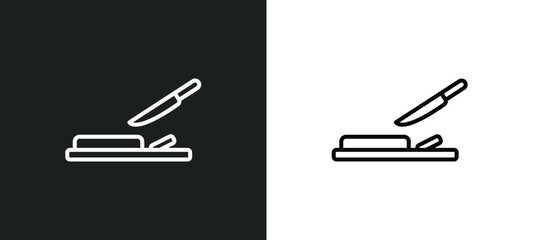 Poster - chop line icon in white and black colors. chop flat vector icon from chop collection for web, mobile apps and ui.