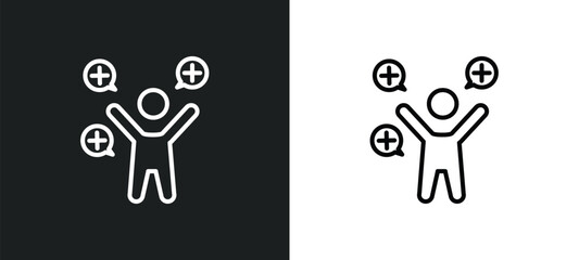 Poster - positive human line icon in white and black colors. positive human flat vector icon from positive human collection for web, mobile apps and ui.