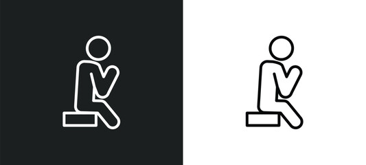 Poster - lonely human line icon in white and black colors. lonely human flat vector icon from lonely human collection for web, mobile apps and ui.